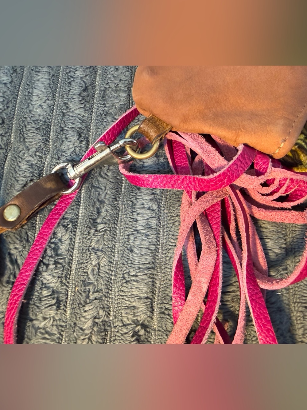 Bespoke Handmade Rebyc. Colorblock Leather Crossbody Bag - Blue, Tan & Pink - Picture 2 of 6